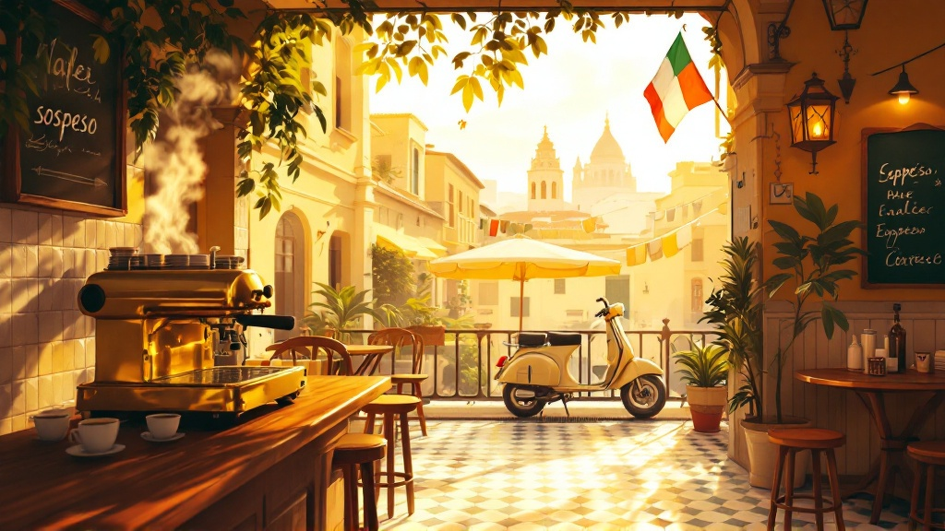 Bar Gaslt -- a 1950s Napoli espresso bar in warm afternoon sun